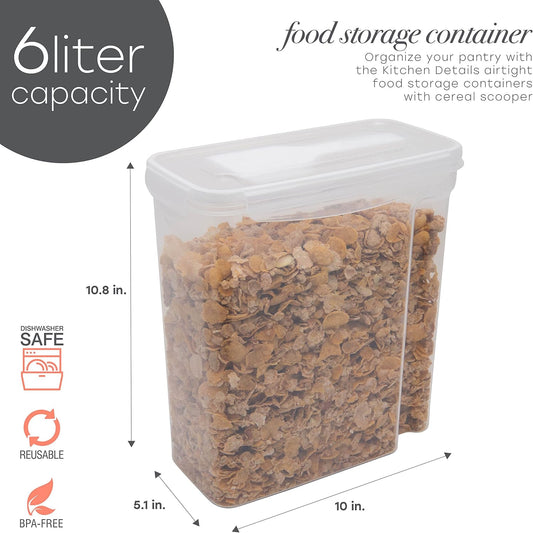 Kitchen Details Cereal Container with Scooper | Medium | Airtight | Food Tin | Keeps Fresh | Kitchen & Pantry Storage Organizers | Clear