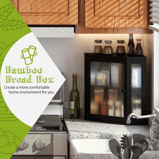 BMOSU Corner Bread Box for Kitchen Countertop Double Layer Bamboo Wooden Bread box Large Capacity Bread Storage Bin(White, Medium)