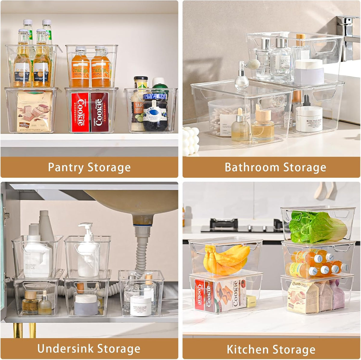 Clear Storage Bins with Lids, 7 Quart Stackable Storage Boxes for Storage and Organization, Plastic Storage Containers with Lids, Plastic Bins with Handles for Office, Bedroom, Study Room