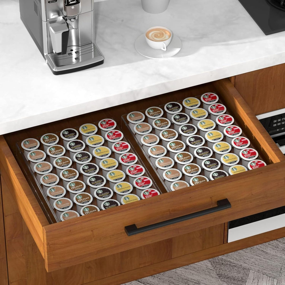 AITEE Acrylic K Cup Drawer Organizer, Clear K Cup Organizer Tray for Drawer or Countertop Storage, Hold 24 Coffee Capsules,K Cup Coffee Pod Holder for Office and Kitchen K Cup Storage (9.6x13.2Inches)