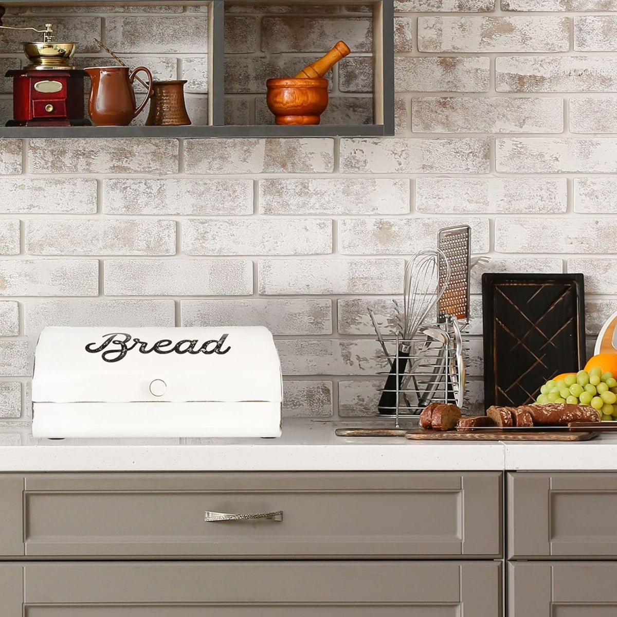 AuldHome Design Farmhouse Black Bread Box; Retro Vintage Style Enamel Countertop Bread Bin