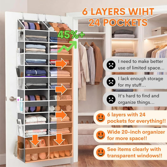 Over the Door Organizer 5 Tiers, Extra Large Behind Door Storage of 10 Compartments, 80 lbs Weight Capacity Over Door Organizer, Door Hanging Organizer for Closet, Diaper Organizer, Room storage