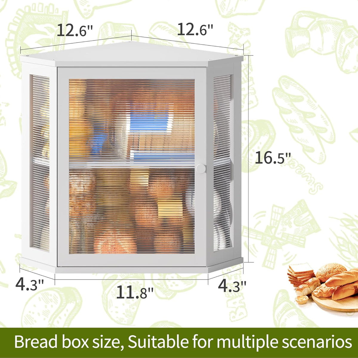 BMOSU Corner Bread Box for Kitchen Countertop Double Layer Bamboo Wooden Bread box Large Capacity Bread Storage Bin(White, Medium)
