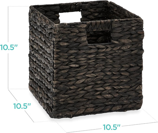 Best Choice Products 12x12in Hyacinth Baskets, Rustic Set Of 5 Multipurpose Collapsible Storage Organizer, Handwoven Laundry Totes for Bedroom, Living Room, Shelves w/Inserts - Natural
