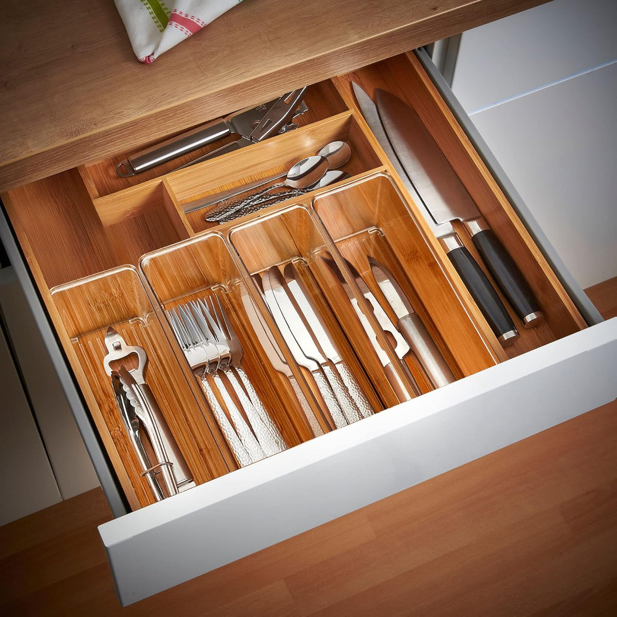 Qilinba 8 PACK Drawer Organizer Bins Bathroom Deep Drawer Silverware Organizers Clear Stackable Storage Bins for Vanity, Pantry, Office, Cabinet, Kitchen Counter Organization and Storage