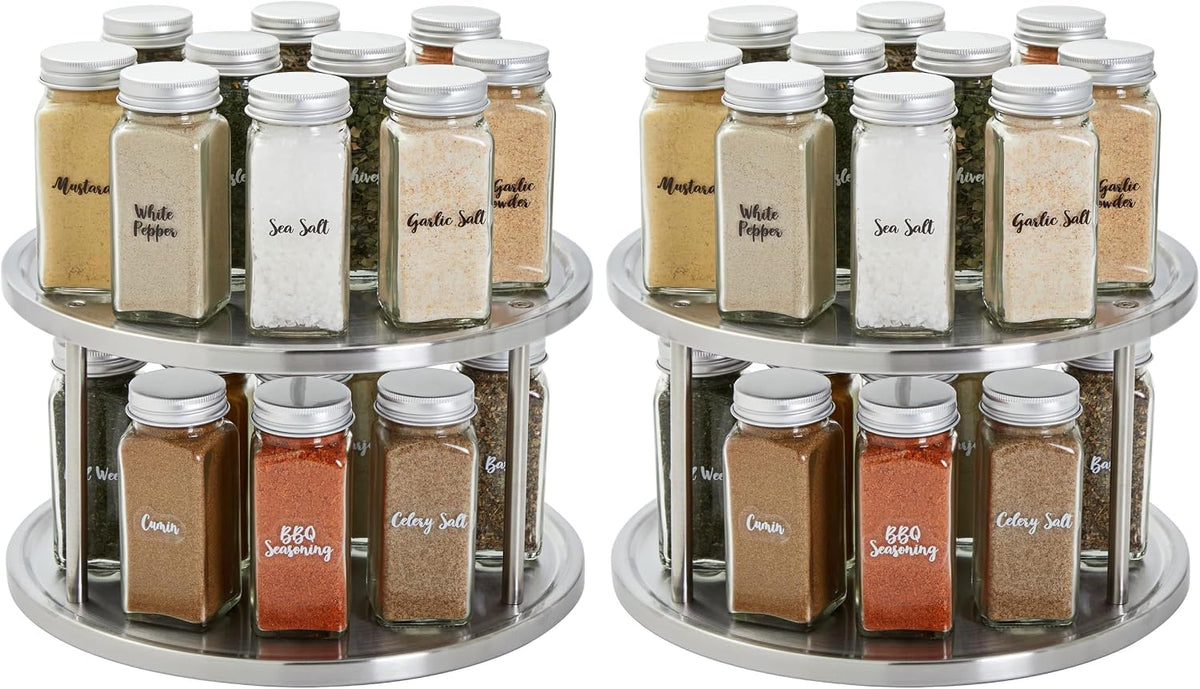 Juvale 2-Tier Lazy Susan Spice Rack Organizer for Cabinet - 10.5 in, Stainless Steel - Kitchen Countertop Organizer & Spice Carousel for Pantry Organization