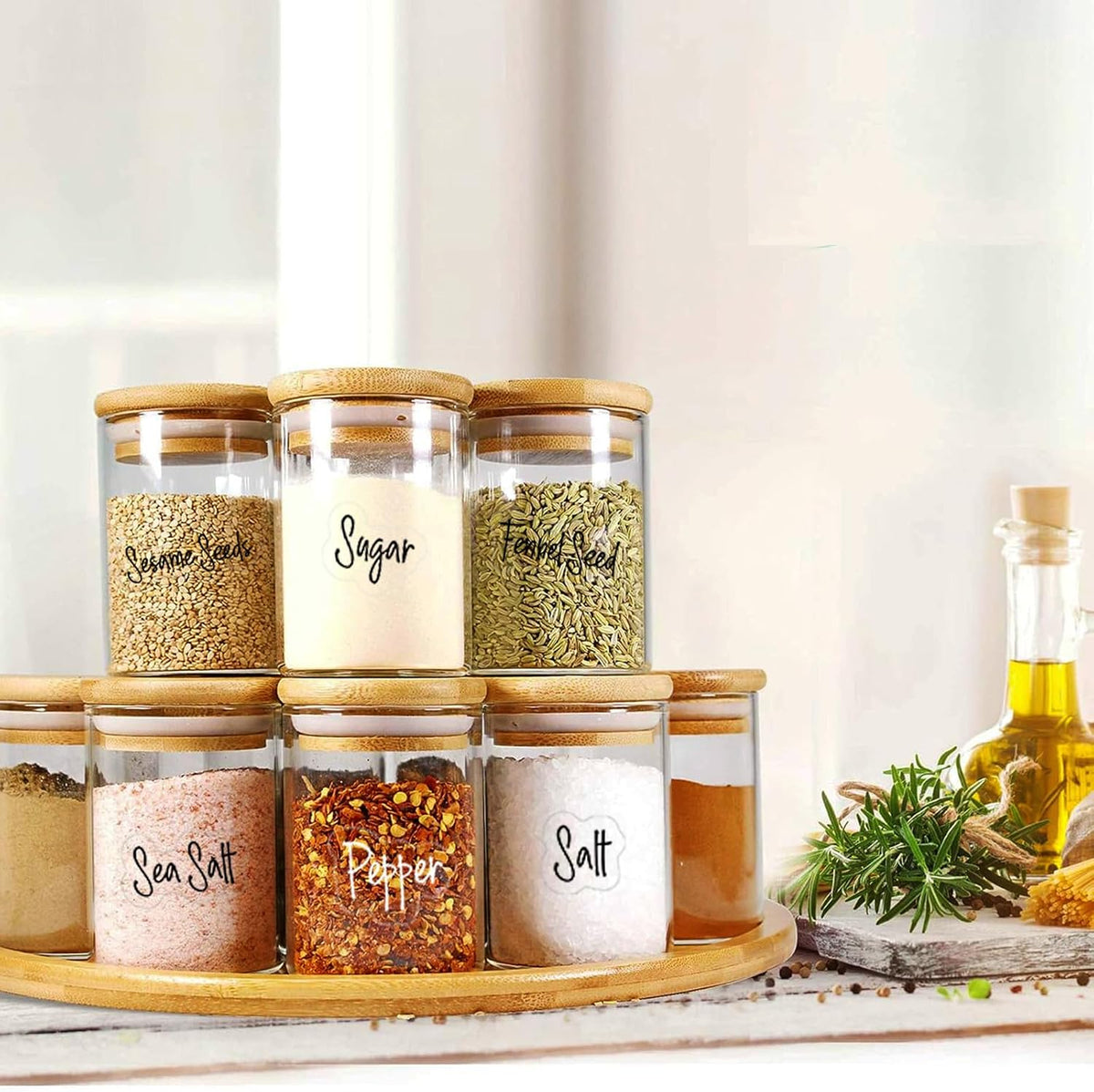 278 Pcs Clear Spice Labels Stickers Preprinted,Small-Stickable -Removable,139 Black+139 White Handwriting Letters, Work on Kitchen Jars Surface