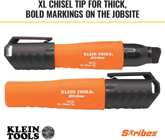 86103 Skribes XL Permanent Marker, Chisel Tip, Professional-Grade Ink, Multi-Surface Jobsite Marker for Wet, Dry and Oily Surfaces, Black