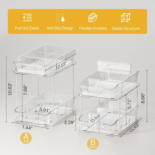 2 Sets 2-Tier Clear Under Sink Organizers