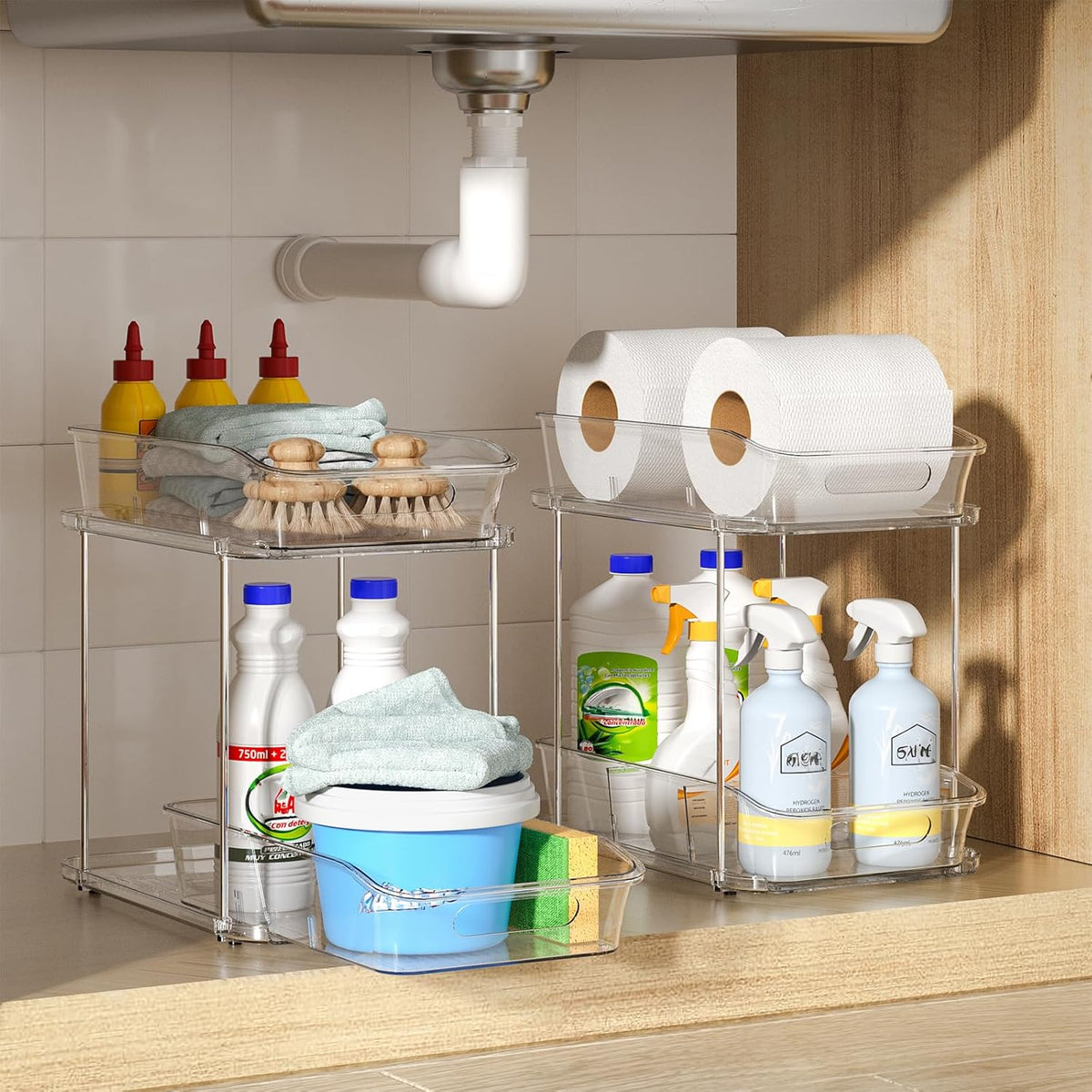 2 Sets 2-Tier Clear Under Sink Organizers