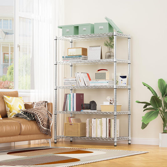 M MZG 1750 LBS Storage Shelves 5-Tier Utility Shelving Unit Steel Organizer Wire Rack for Home,Kitchen,Office,Garage, Capacity 17.7" D x 47.2" W x 72.3" H - Colors B