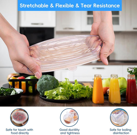 12PCS Silicone Stretch Lids for Food Storage, 6 Specifications of Reusable Silicone Bowl Cover, Suitable for Various Food Containers, High and Low Temperature Scenarios (Microwave Ovens, Freezers)