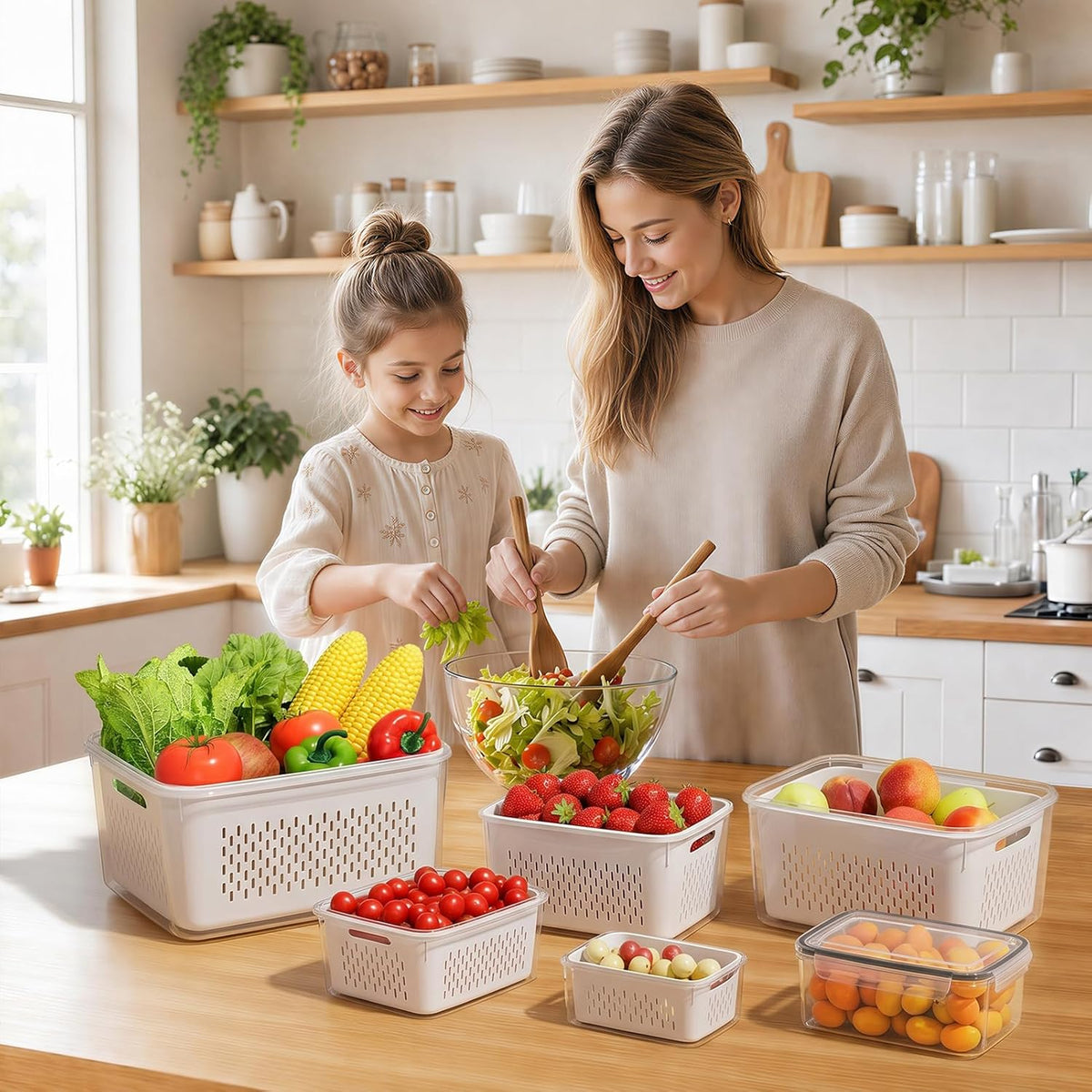 Fruit Storage Containers for Fridge with Removable Colander, 6 Pack | Plastic Produce Saver for Refrigerator, Fruit Organizers Keep Berry Veggie Fresh Longer, Dishwasher Safe, Largest 6.55 Quart