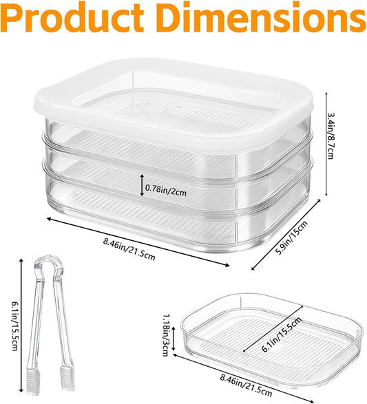 3 Pcs Deli Meat Container for Fridge Bacon Lunch Meat Container with Lid and Tong Stackable Food Storage Boxes Fridge Organizers for Cheese Ham Cold Cuts and Salami