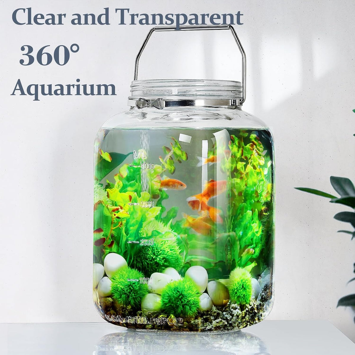2 Pack Wide Mouth 1 Gallon Clear Glass Jar with Lid, Heavy Duty Airtight Screw Lid with Silicone Gasket - Large Mason Jar with 2 Scale Mark for Fermenting Kombucha and Storing Food(Extra 2 Gaskets)