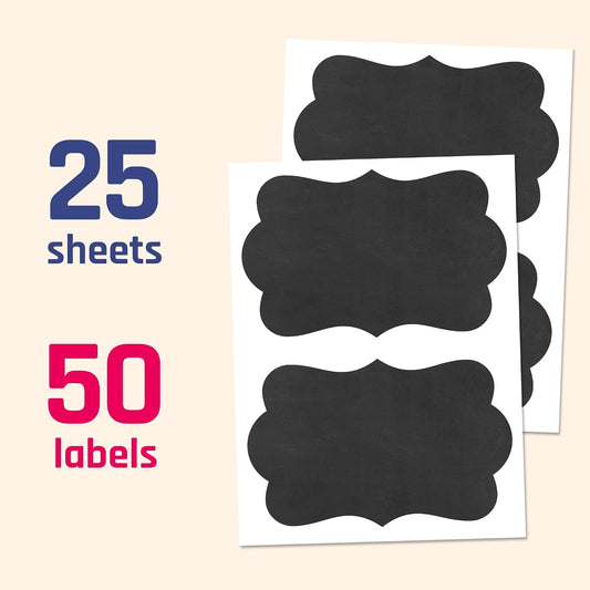 50 Pack, Large Chalkboard Labels Stickers - Cloud Design, 6" x 4" | Erasable and Reusable
