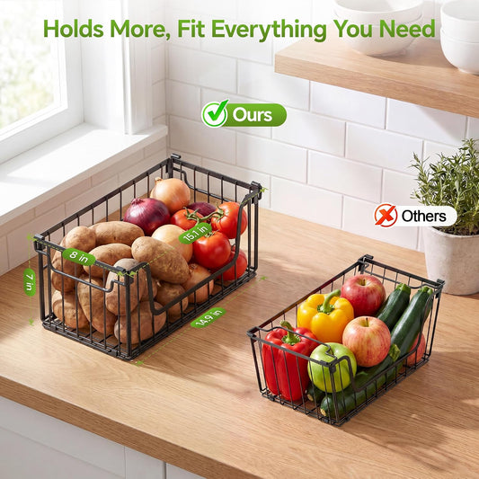 4 Pack Foldable Wire Basket for Pantry Organizers and Storage