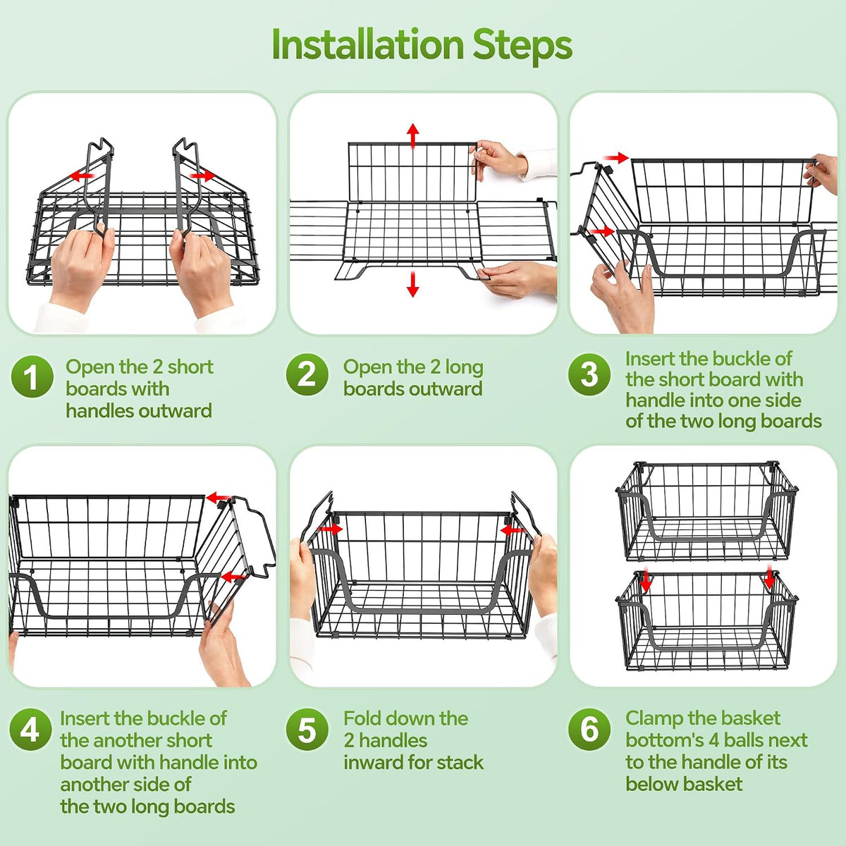 4 Pack Foldable Wire Basket for Pantry Organizers and Storage