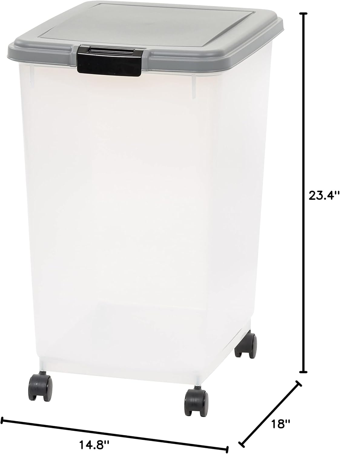 Airtight Pet Food Storage Container with Scoop, BPA Free, Removable Wheels, 69 QT, Gray