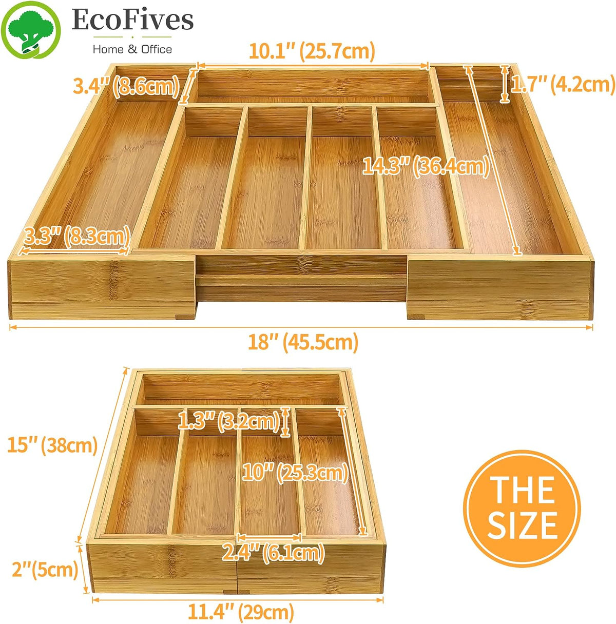 Luxury Acacia Kitchen Drawer Organizer - Silverware Organizer - Utensil Holder and Cutlery Tray with Grooved Drawer Dividers for Flatware and Kitchen Utensils (8 Slot), 17*12.4*2 inch