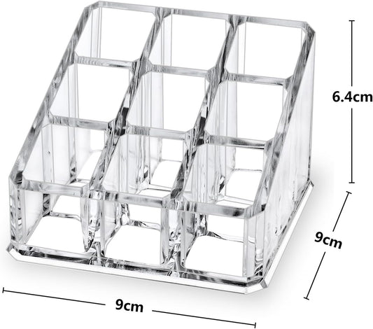 Lipstick Lip Gloss Organizer,Small Clear Acrylic Compact Essential Oil Rollerball Perfume Holder with 9 Slots