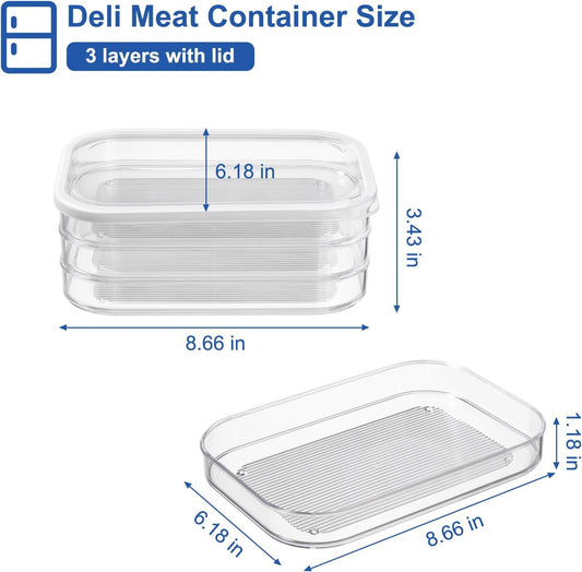 Stackable Deli Meat Storage Container with Lids for Fridge | Dishwasher Safe, 3 Tiers, Clear, Lunch Meat, Cold Cuts & Cheese Organizer, Meal Prep Storage