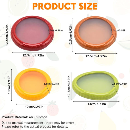 4 PCS Silicone Fruit and Vegetable Containers for Fridge, Reusable Fruit Storage Box, Silicone Food Storage Containers Set - (Green, Red, Yellow, Brown), Airtight Storage Box with Lid