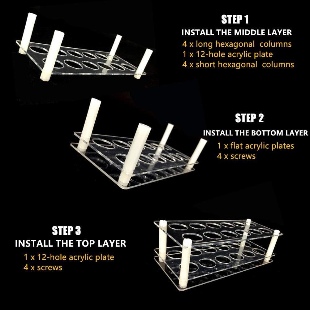 2 Pack 12 Hole 3×4 Acrylic Roller Bottle Organizer, Crystal Clear Essential Oil Holder, DIY Easy Assembly, 3mm Thick, Space Saving for Bathroom Vanity & Bedroom Dresser, Fits 10ml Roller Bottles