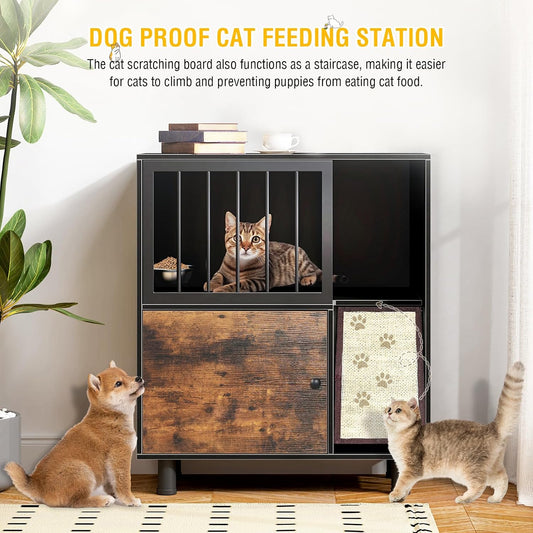 Dog Proof Cat Feeding Station, Cat Feeding Station, Pet Food Storage, Black