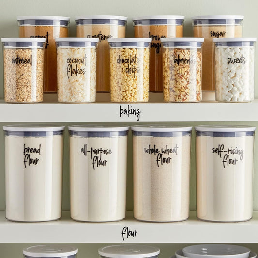 Pantry Labels for Food Containers - 157-Piece, Black Script Vinyl - Jar & Bin Labels & Food Storage Organization Stickers
