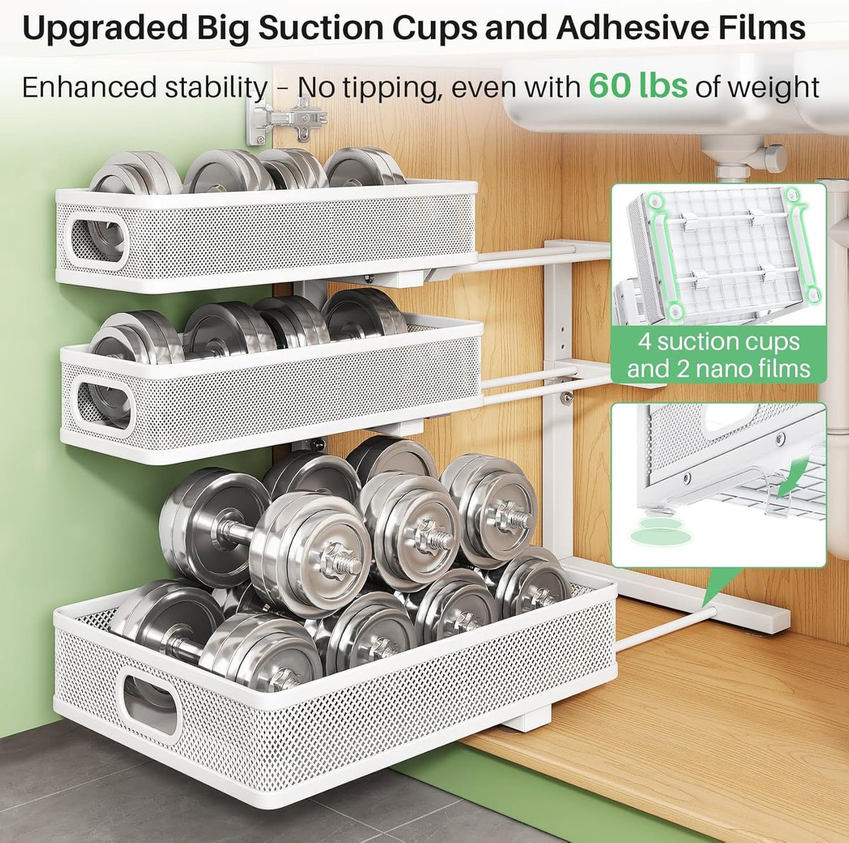 Under Sink Organizer, 3-Tier Height Adjustable Thickened Metal Pull out Cabinet Organizer Shelf, Slide out Storage Drawer Rack for Bathroom Kitchen Pantry Home Laundry Organization
