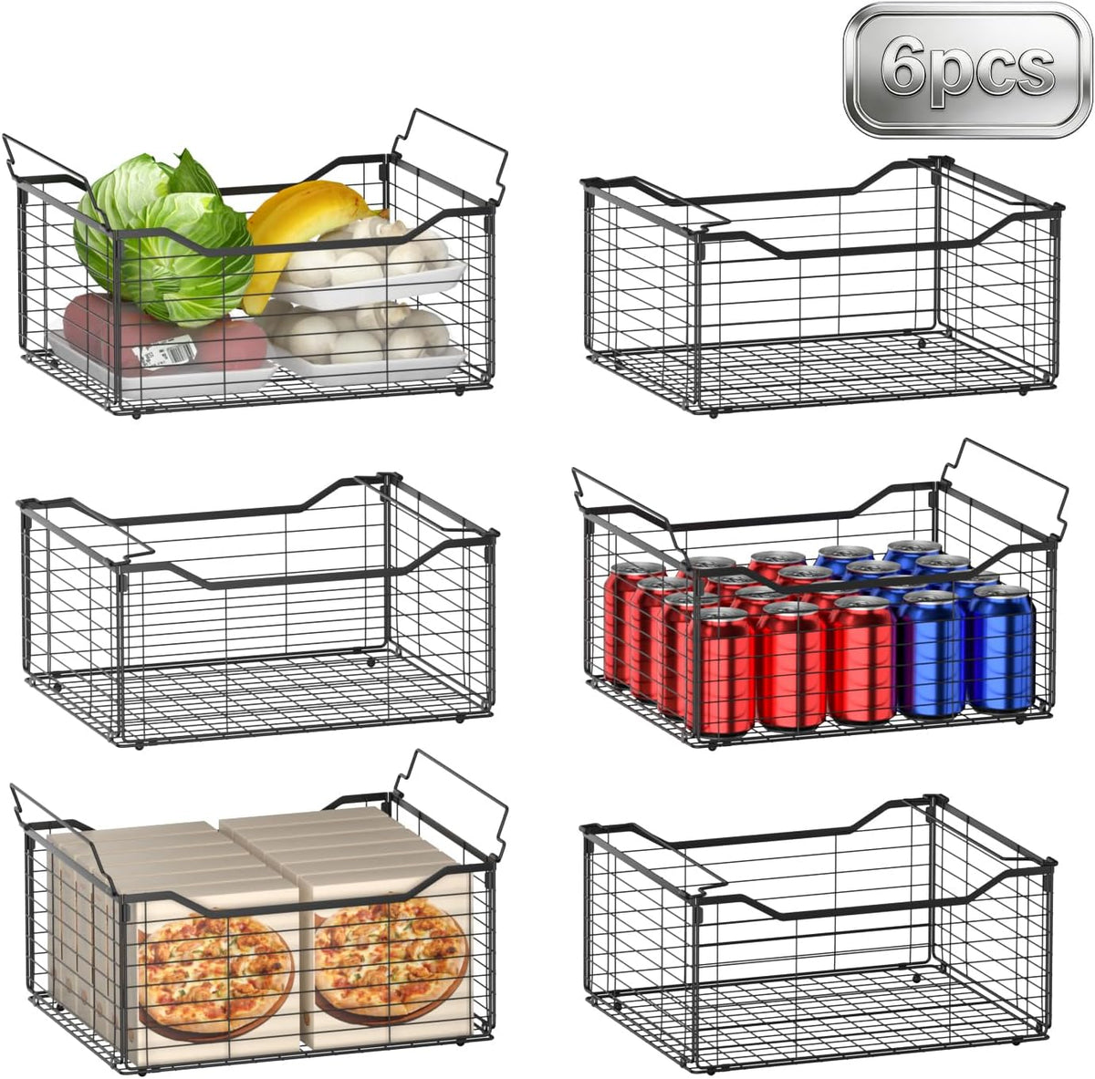 Freezer Organizer Bins,3 Pack Large Deep Freezer Organizer Bins for 5/7/10 Cu.FT Deep Freezer,Easy Access,Stackable & Sturdy,Black