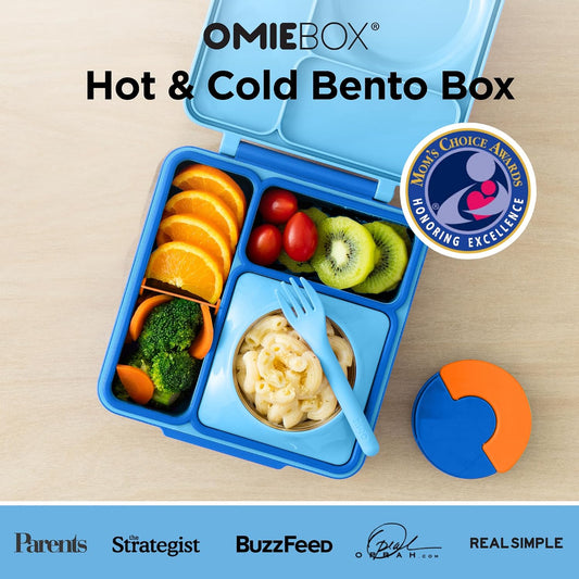 OmieBox Kids Insulated Leakproof Bento Lunch Box with Food Jar (Blue Sky)