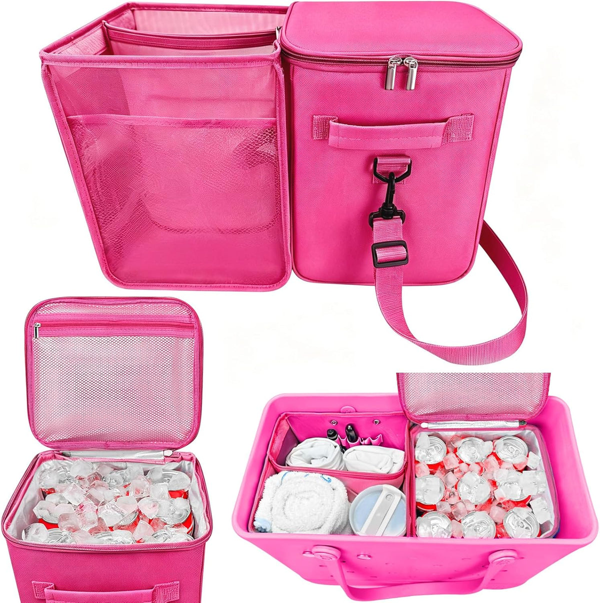 XYFuuee 2-in-1 Cooler Organizer Insert for X Large Bogg Bag Accessories, PEVA Portable Leak-Proof Ice Chest, Lightweight Mesh Divider Inserts Pouch with 4Fastener for XL Bog Beach Rubber Tote