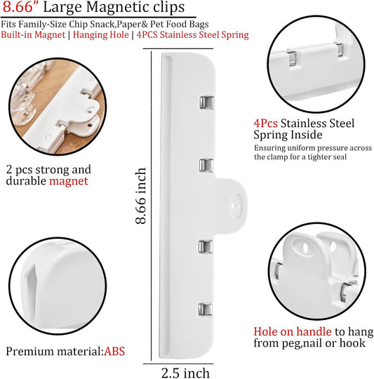 Food Bag Clips with Magnetic, Extra Large Heavy Duty Airtight Sealing