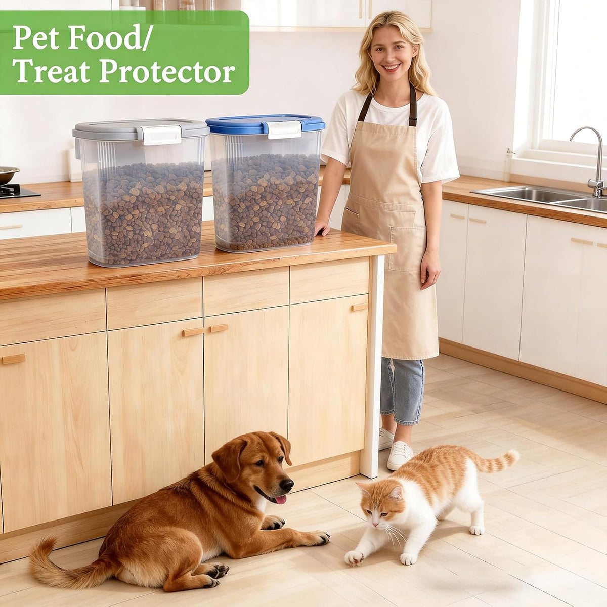 10-15 Lbs Dog Cat Pet Food Storage Container Airtight, Slim Dry Food Bin