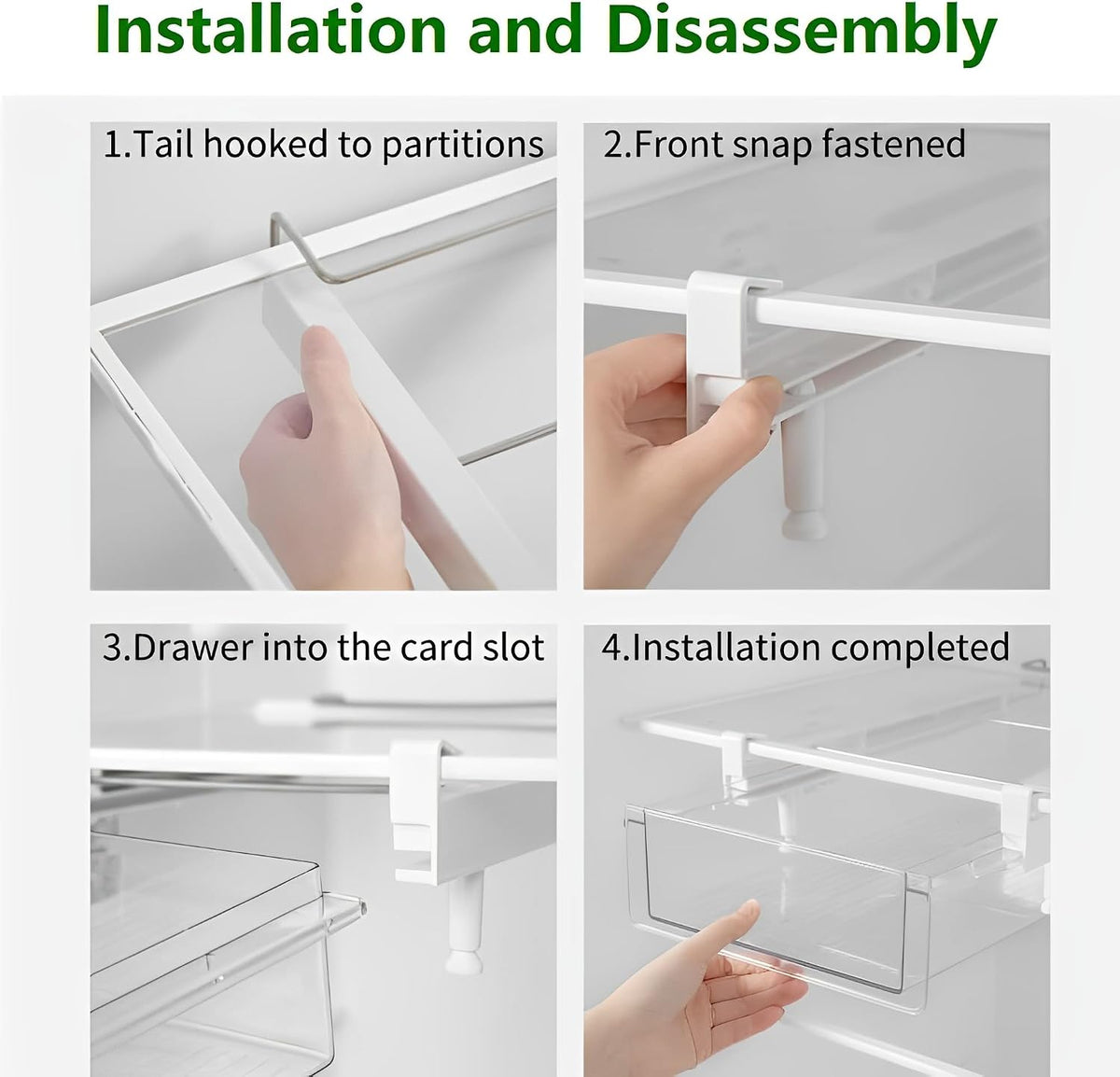 Upgraded Refrigerator Drawers Organizer - Pull Out Fridge Bins with Handle, Extra-Long 19.5" Stretchable and Deep Storage
