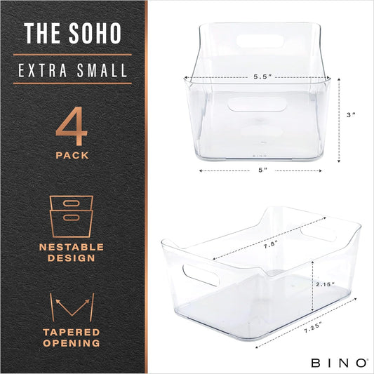 Plastic Organizer Bins, Small - 4 Pack | The SOHO Collection | Multi-Use Plastic Bin | Pantry & Freezer Organizer Bin | Storage Containers | Bins for Home & Kitchen Org