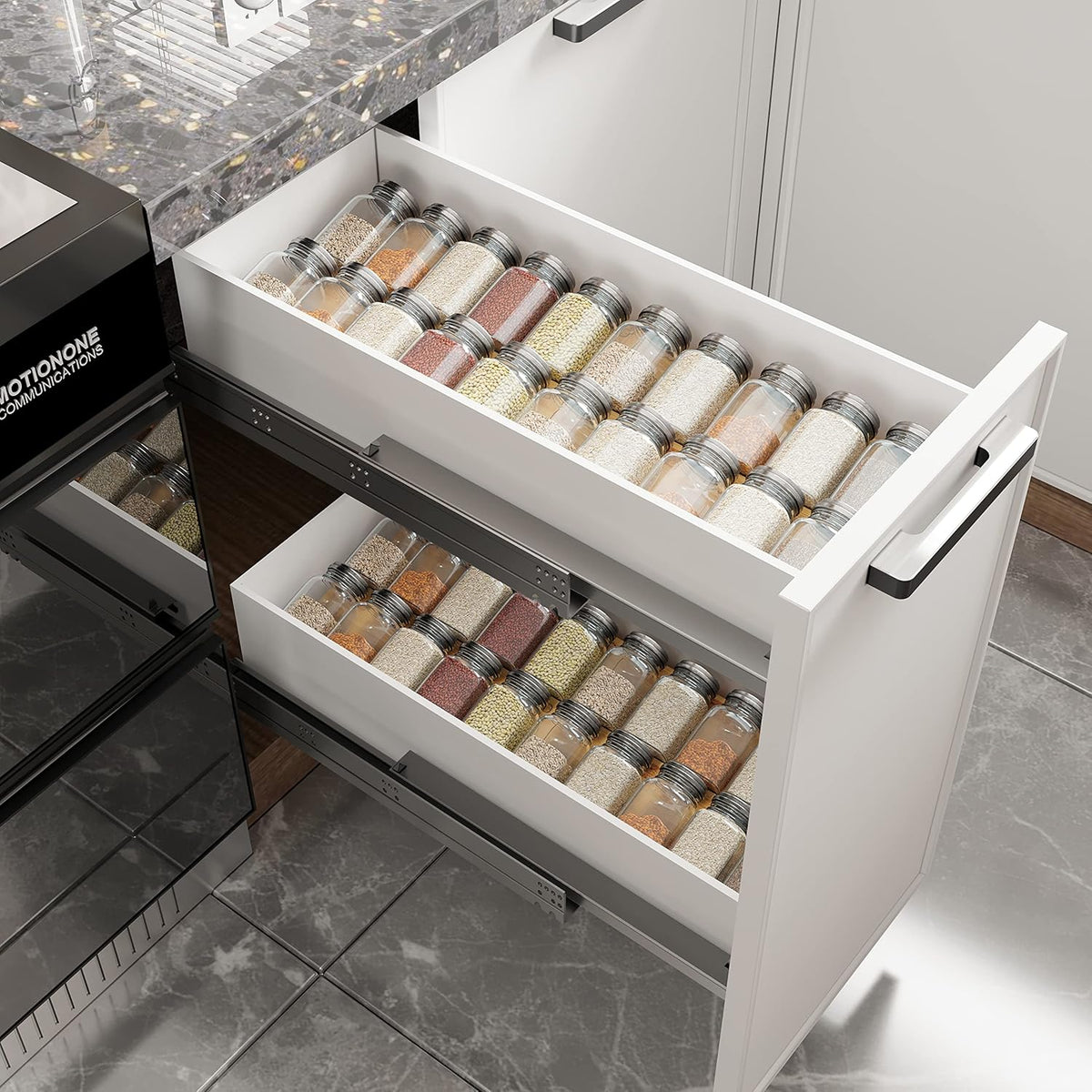 AMBIRD Bamboo Spice Drawer Organizer with Non-slip Mat,4 Tier - 2 Set Jar Spice Rack Tray From 12''to 24'',Hold up 48 Jars Seasoning Organizer for Kitchen,Cabinet,Drawers,Countertop
