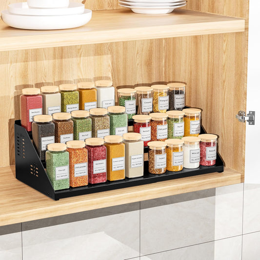 BOIVSHI Spice Rack, Spice Organization for Cabinet - Expandable Width, 3 Tiered Spice Rack Organizer for Cabinet - Adjustable Height, Seasoning Organizer for Cabinet, Countertop, Pantry, White
