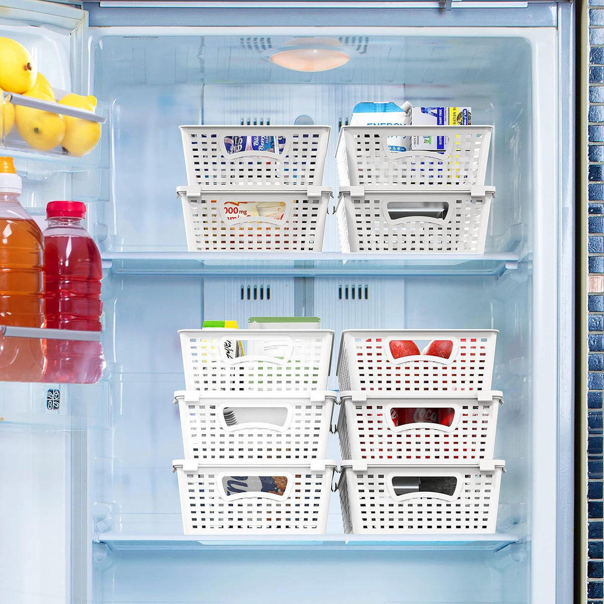 Simple Houseware Plastic Stackable Storage Basket Pantry Organizer, 6 Pack, 14.5" x 8.5" x 3.5", White