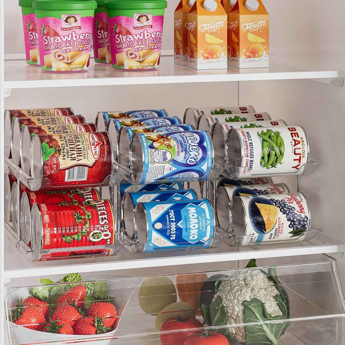 Stackable 3-Tier Can Organizer for Pantry & Fridge – Clear Auto-Rolling Rack Holds 36 Cans | Space-Saving Storage for Soda & Canned Food (3 Interlocking Sets)
