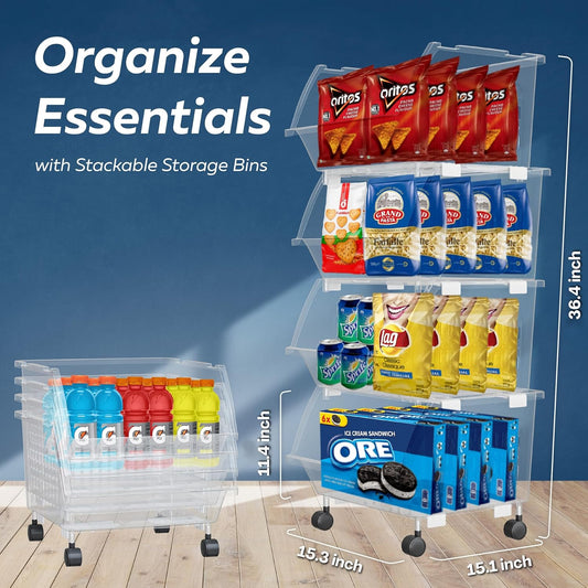 TidyFriend Plastic Stackable Storage Bins Clear - Large Open Front Bins For Toy Organizers and Pantry, Kitchen, Bathroom Essentials