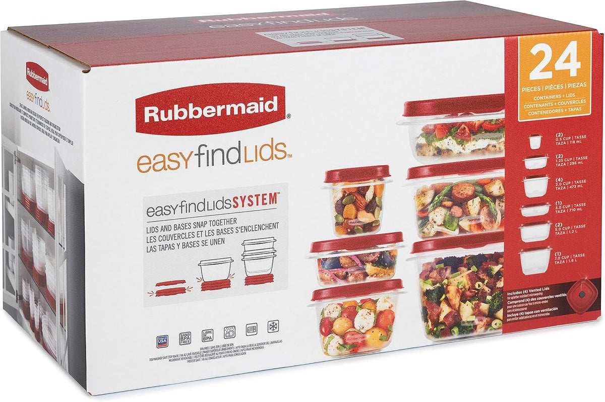 Rubbermaid Assorted Food Storage Container Set - Case of: 1; Each Pack Qty: 24; Total Items Qty: 24