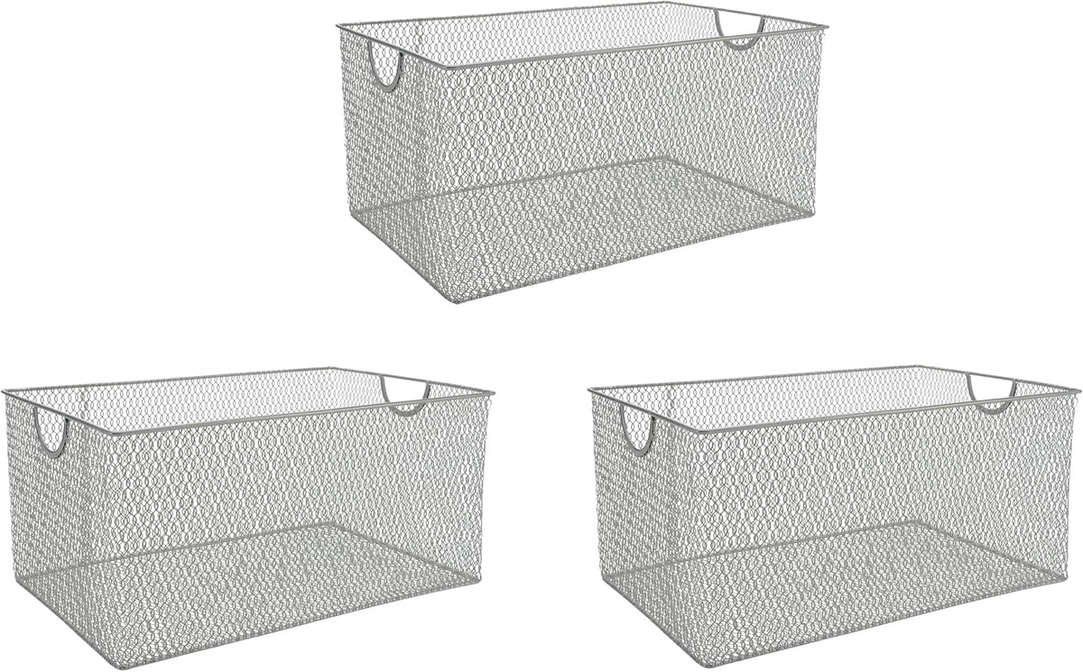 YBM HOME Kitchen Pantry Organizer Wire Baskets for Shelves, Cabinets, Pantry, Countertop, Mesh Open Storage Bin Metal Basket for Organizing Food Supplies, 3 Pack, 12.1x7.8x5.8