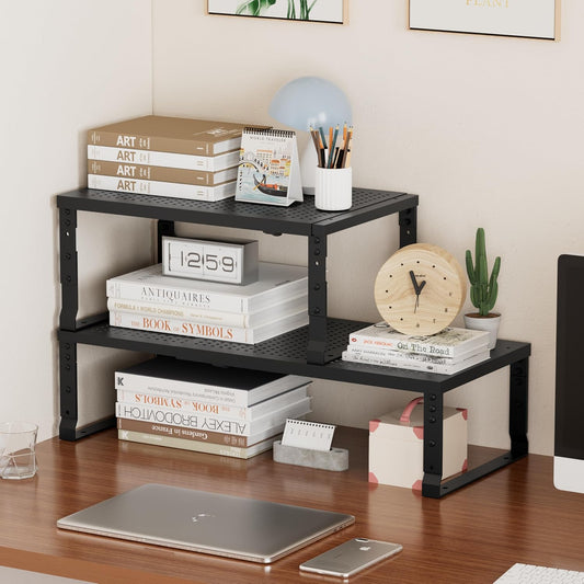 Metal Stackable Expandable Storage Shelf - Multi-Functional Home Storage Shelf, Suitable for Kitchen, Cabinet,Bathroom, Office, Garage, etc.(/Black/Large