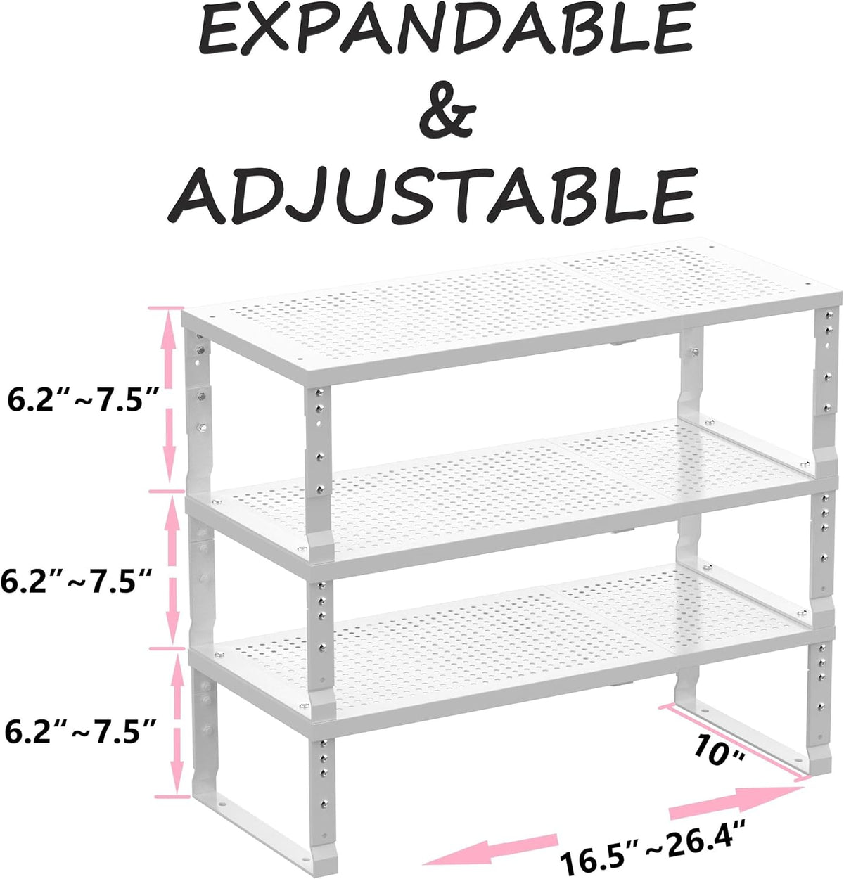 Metal Stackable Expandable Storage Shelf - Multi-Functional Home Storage Shelf, Suitable for Kitchen, Cabinet,Bathroom, Office, Garage, etc.(/Black/Large