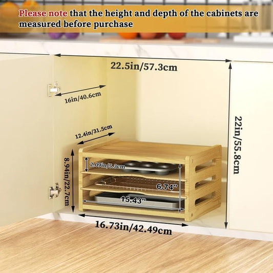 4 Tier Tray Dividers for Cabinets, Kitchen Vertical Baking Sheet Organizer | Premium Wood, Multiple Sizes, Saving Space, Vertical Tray Dividers for Storing pans, Baking trays, Cutting Board