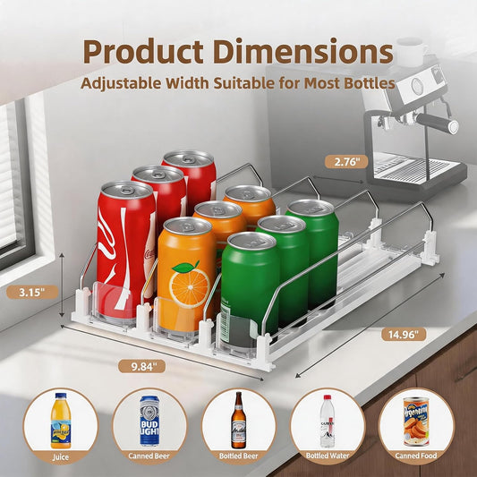 5 Row Automatic Drink Organizer for Fridge, Holds up to 25 Cans | Depth 15" | Adjustable Width | Auto Push Soda Can Dispenser For Refrigerator Supermarket Shelf Storage