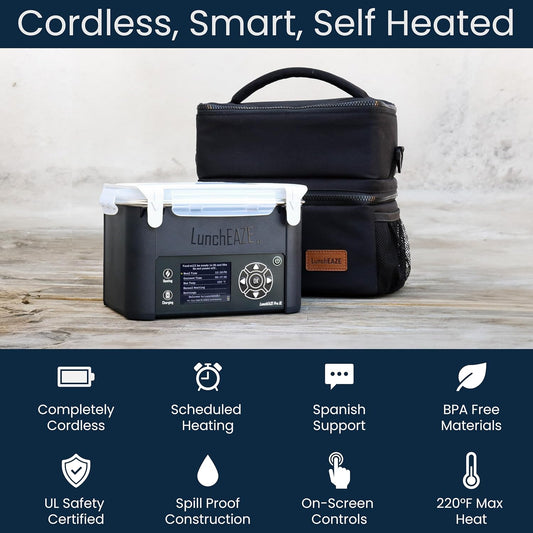 XL Cordless Heated Electric Lunch Box, Self-Heating, 6-Cup